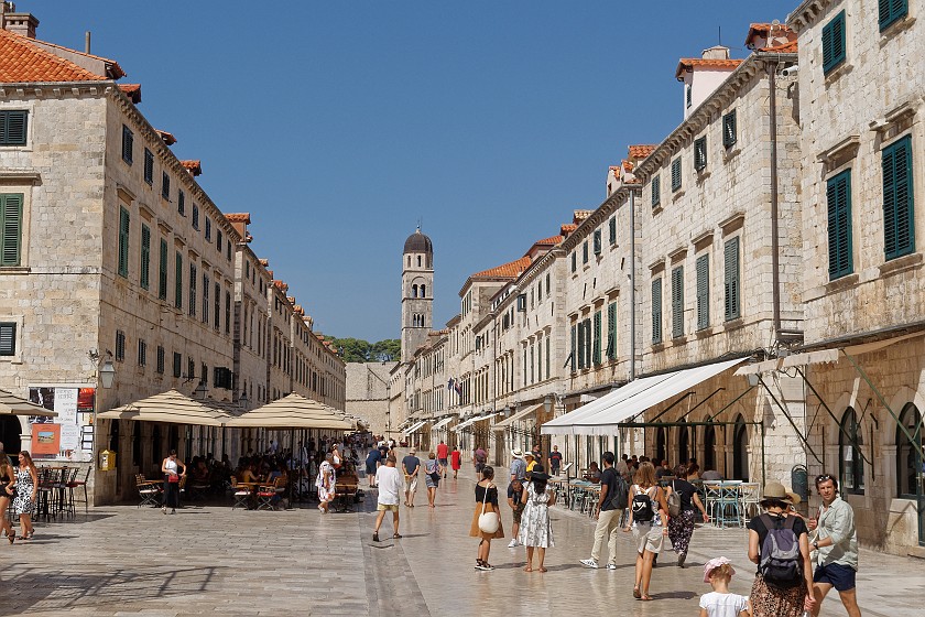 Dubrovnik. Stradum and Franciscan church bell tower. Dubrovnik. .