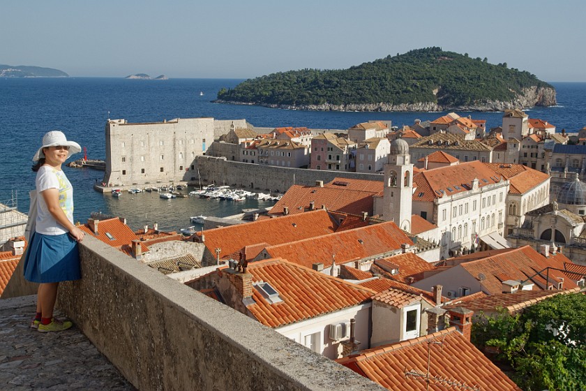 Dubrovnik. Portrait with St. John's fortress, Lokrum island, bell tower and city hall. Dubrovnik. .
