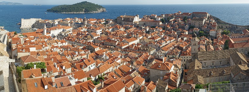 Dubrovnik. Panoramic view of Dubrovnik's rooftops, bell tower, St. Blaise's and Ignatius' churches, cathedral and the Franciscan monastery. Dubrovnik. .