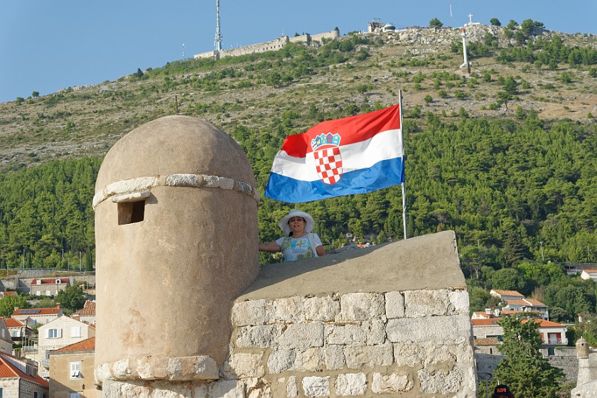 Dubrovnik. Portrait with tower and Croatian flag. Dubrovnik. .