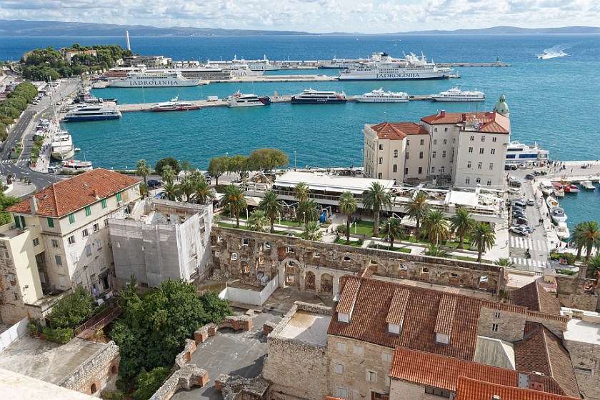 Split. View from the bell tower on the harbour. Split. .