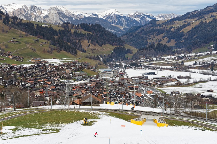 Skiing in the Schönried Area. View on Zweisimmen. near Schönried. .
