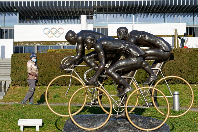 Olympic Museum. Bicyclists sculpture in front of the museum. Lausanne. .