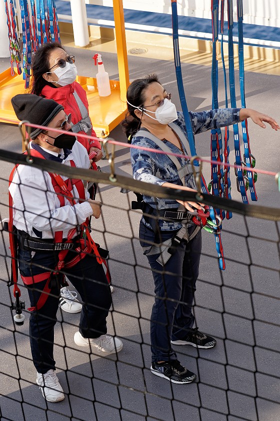 High Ropes Course. Entry to the course. Mediterranean Sea. .