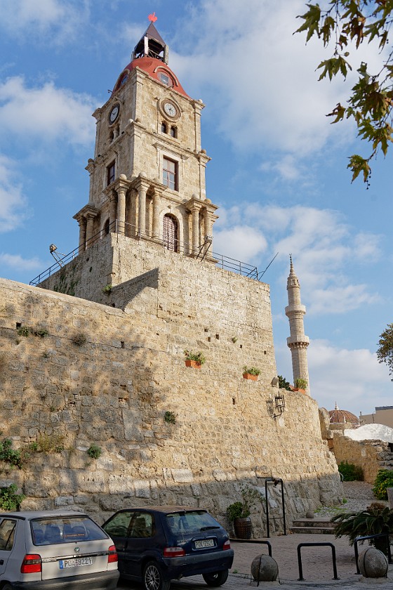 Rhodes Old Town. Medieval clock tower. Rhodes. .