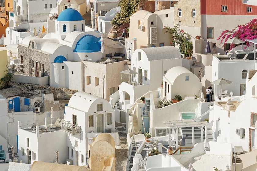 Oia, Santorini. Houses and the church of Agios Nikolaos. Oia. .