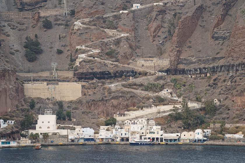 Fira, Santorini. Karavolades stairs and Santorini old harbor. near Fira. .