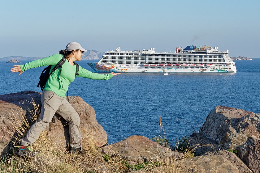 Skala, Patmos. Portrait with cruise ship. Skala. .