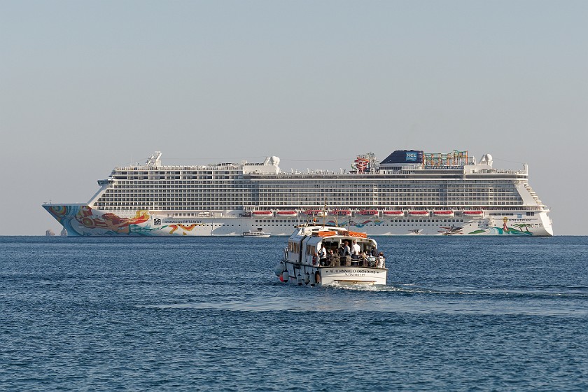 Skala, Patmos. Tender and cruise ship. Skala. .