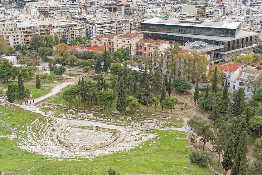 Acropolis of Athens. Theatre of Dionysos and the Acropolis museum. Athens. .