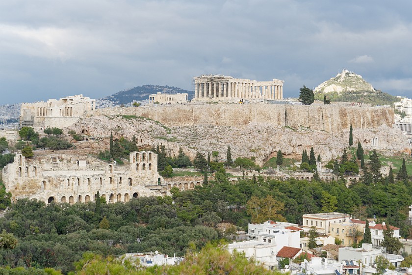 Acropolis of Athens. View from Filopappou Hill on the Acropolis. Athens. .