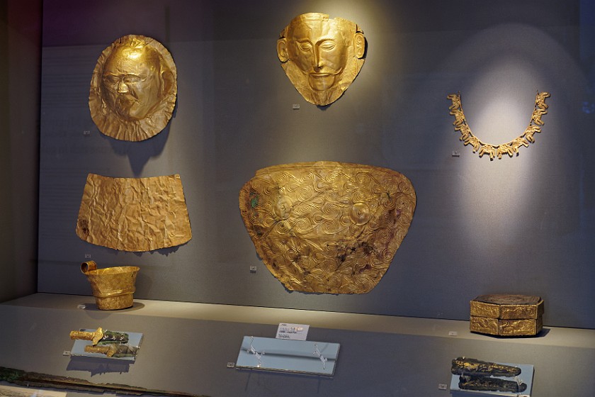 National Archaeological Museum. Cabinet with golden, funerary items. Athens. .