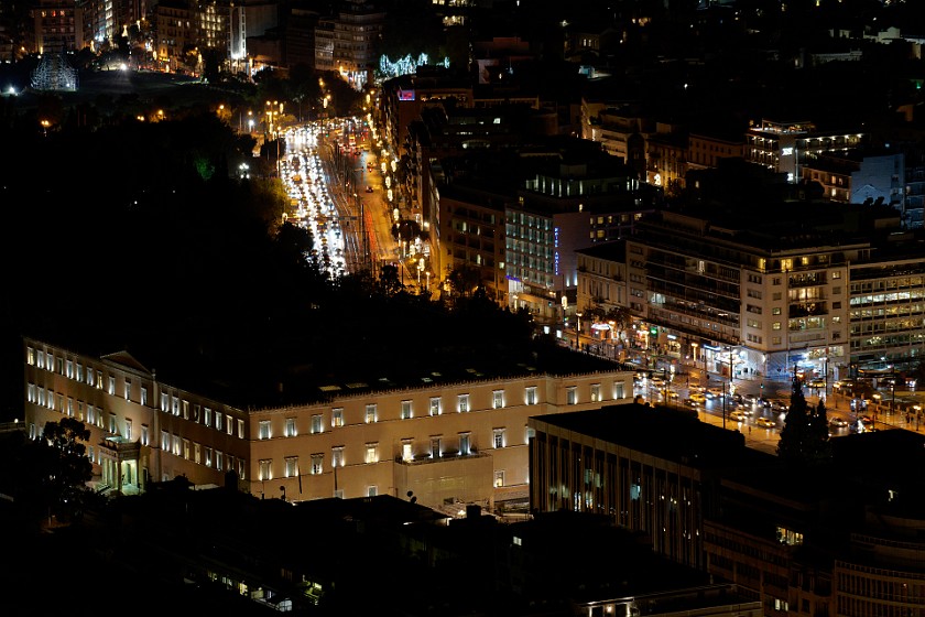 Night at Lycabettus Hill. Hellenic Parliament. Athens. .