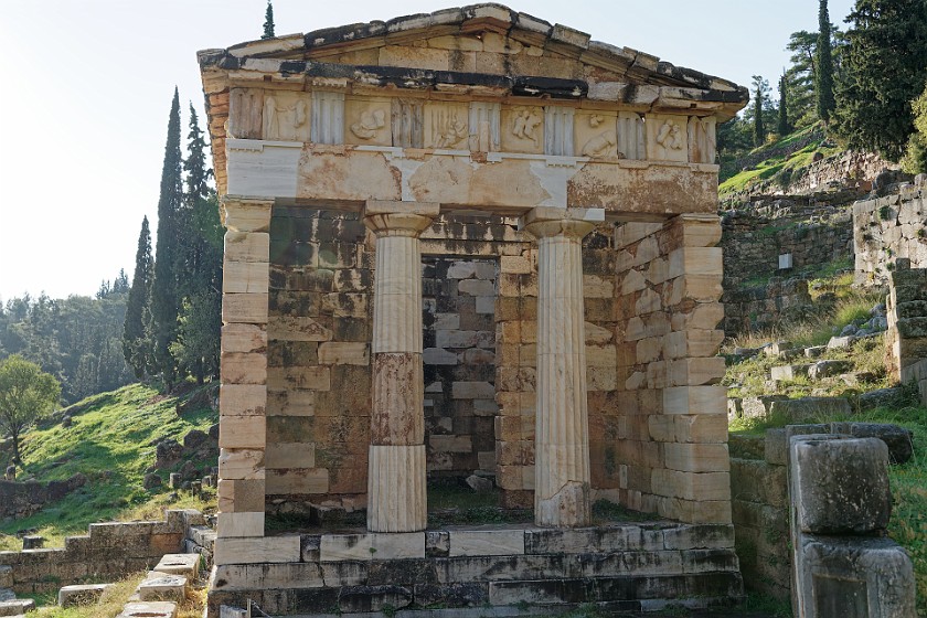 Sanctuary of Apollo. Athenian treasury. Delphi. .