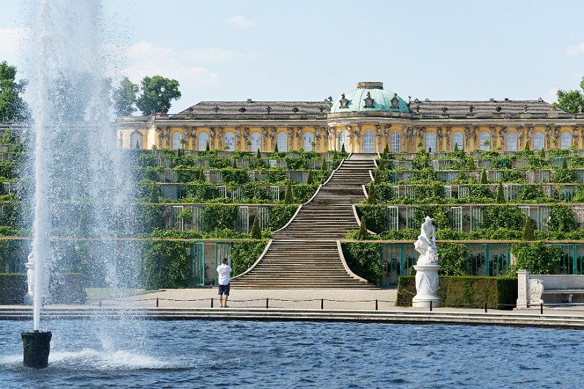 Sanssouci Palace. Vine-draped terraces and fountain. Potsdam. .