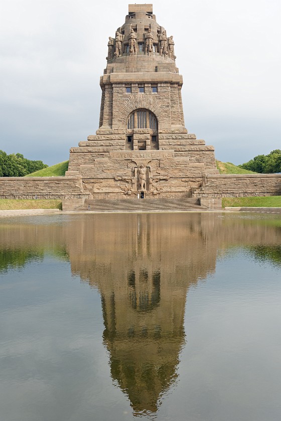 Monument to the Battle of the Nations. Monument and reflections in water. Leipzig. .