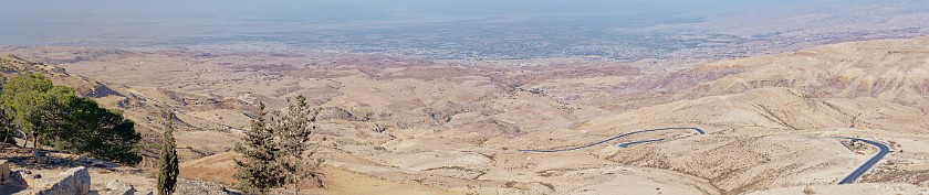 Mount Nebo. Panoramic view on the valley of Ar-Rawda and the Jordan. near Madaba. .