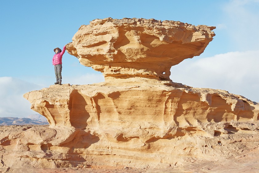 Wadi Rum. Portrait on the Mushroom Rock. Wadi Rum. .