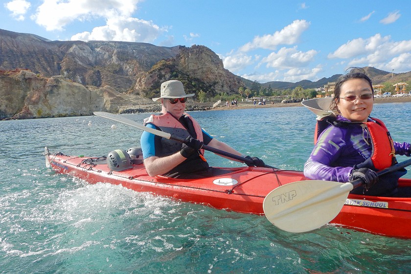 Kayaking on Vulcano. Kayaking over an underwater hot spring. Vulcano. .