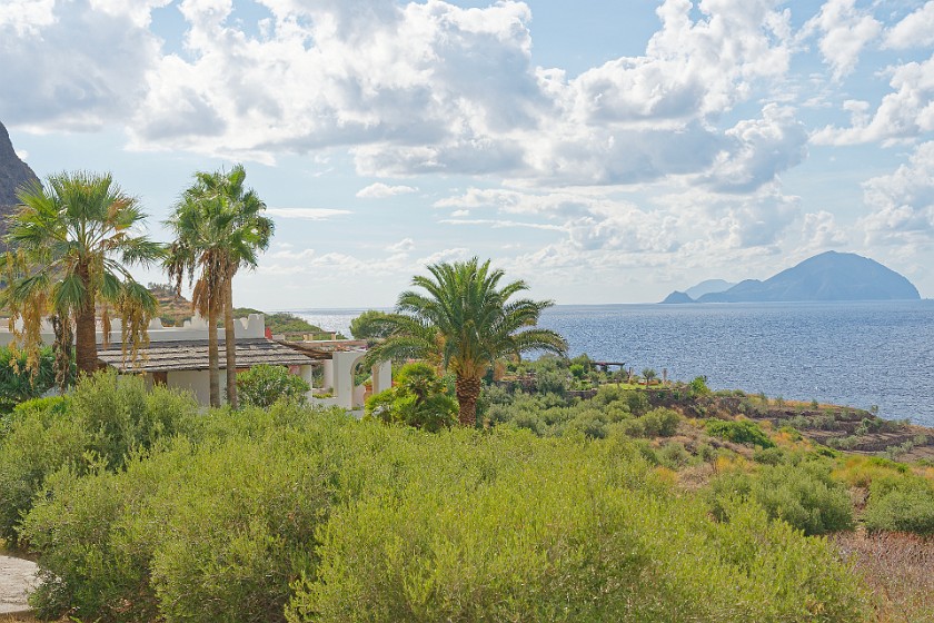 Hiking on Salina. View from Pollara on Filicudi. Salina. .