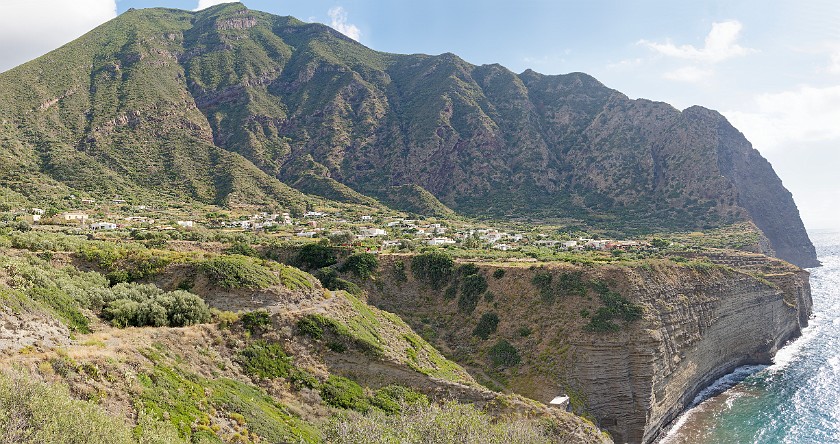 Hiking on Salina. Panoramic view on Pollara, cliff and Monte dei Porri. Salina. .