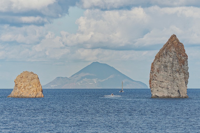 Filicudi. Rock needles and the island of Filicudi. Lipari. .