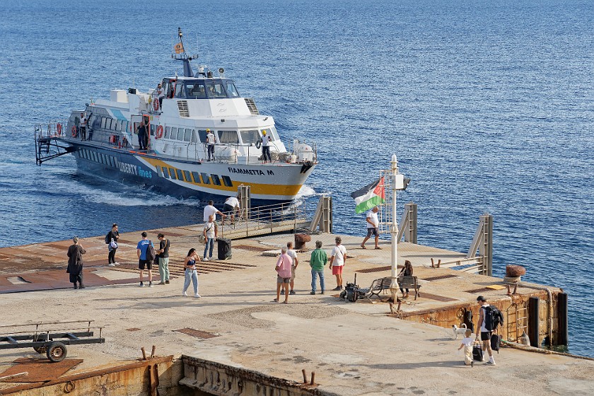 Hiking on Alicudi. Hydrofoil at the harbor. Alicudi. .