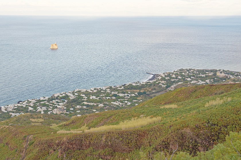 Hiking to the Stromboli Observation Platform. View on San Vincenzo. Stromboli. .