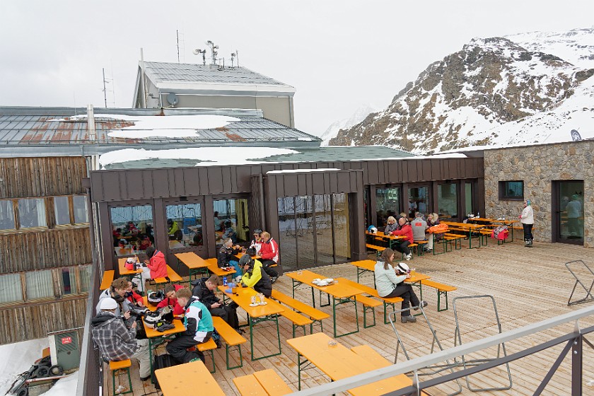 Skiing in Sulden at the Ortler. Mountain station of the Sulden gondola. Sulden. .