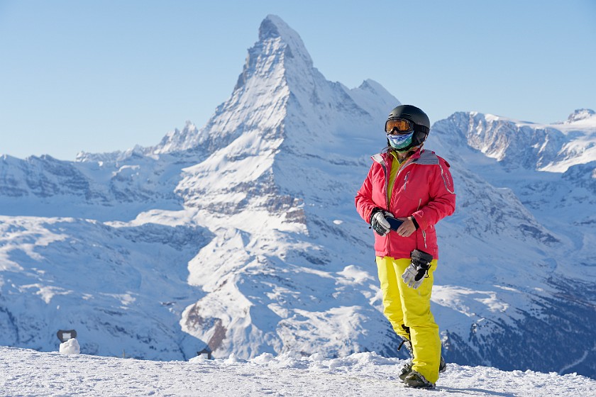 Skiing the Rothorn Area. Portrait in front of the Matterhorn. near Zermatt. .