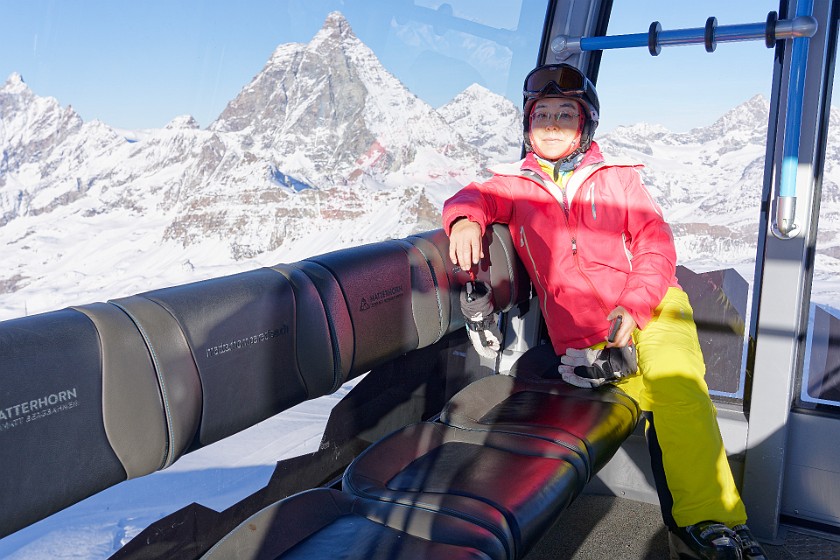 Klein Matterhorn. Portrait inside the gondola to the Klein Matterhorn. near Zermatt. .