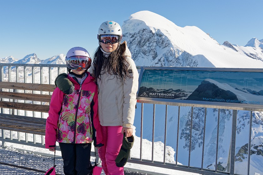 Klein Matterhorn. Friends in front of the Breithorn. near Zermatt. .