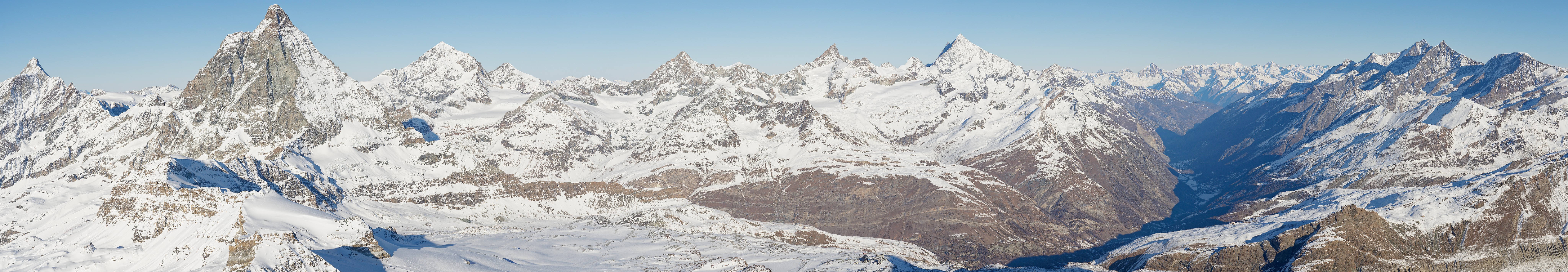 Klein Matterhorn. Panoramic view on the Matterhorn and the Zermatt valley. near Zermatt. .