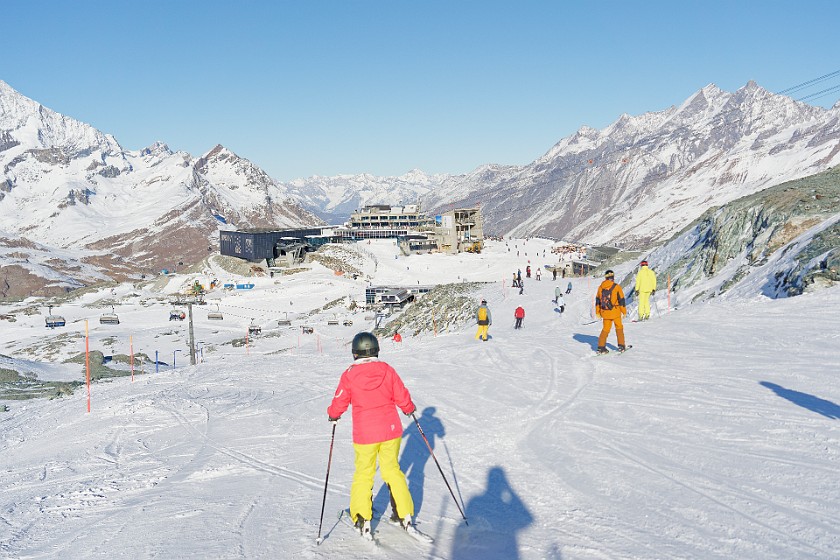 Skiing the Glacier Paradise Area. Trockener Steg station. near Zermatt. .
