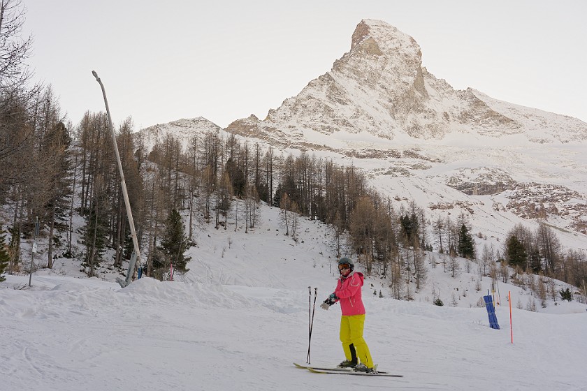 Skiing the Glacier Paradise Area. Portrait in front of the Matterhorn. near Zermatt. .