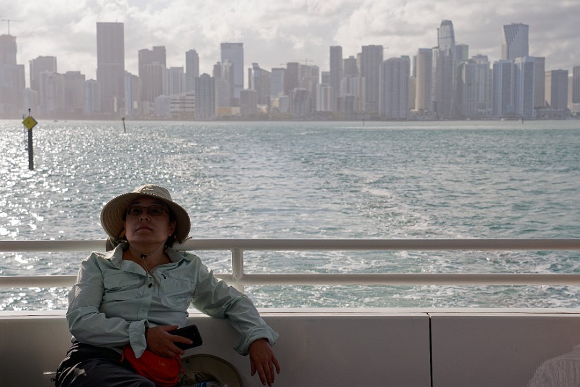 Miami Millionaire’s Row Sightseeing Cruise. Portrait from the tour boat with Miami skyline. Miami. .