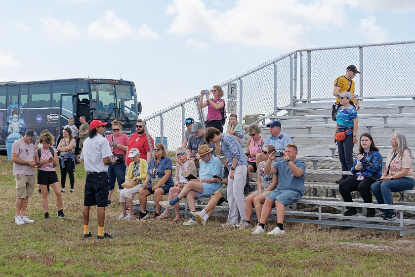 Kennedy Space Center. Guide and tour group at a launch viewing stand. Merritt Island. .