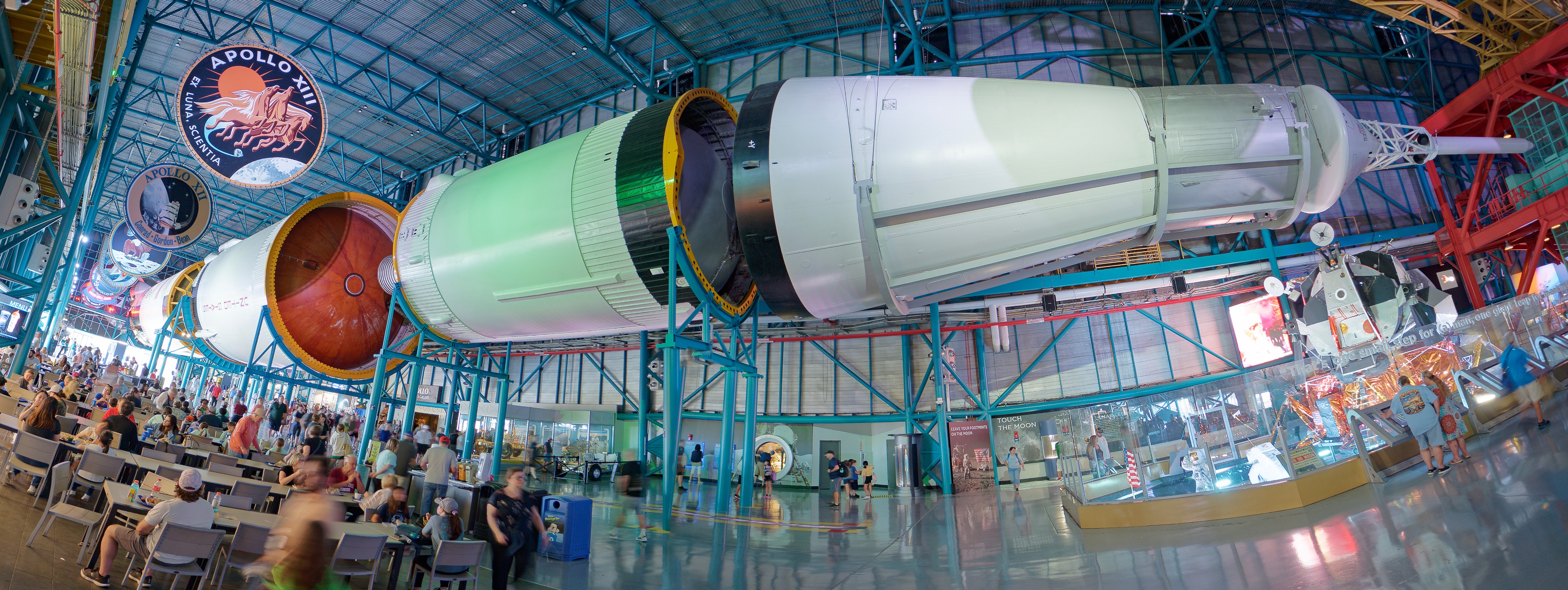 Kennedy Space Center. Panoramic view of the Saturn V rocket. Merritt Island. .